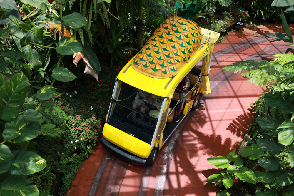 沖繩北部親子景點｜名護鳳梨園、全新推出恐龍冒險之旅 。可愛吸睛自動駕駛鳳梨號導覽車、雨天備案