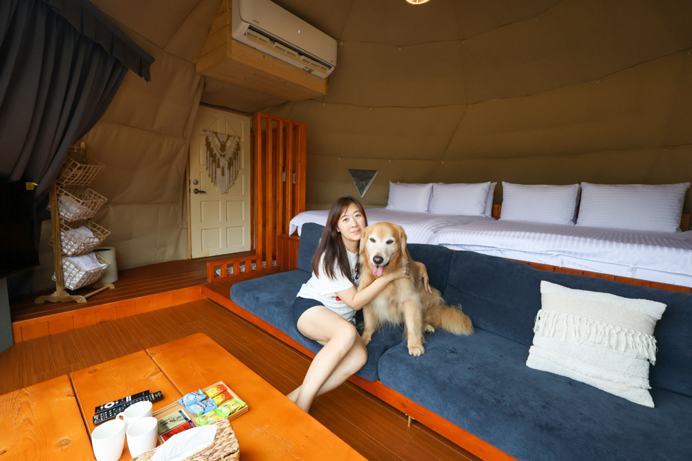南投寵物友善住宿｜心沐灣 Sun Moon Bay Villa。日月潭最新豪華露營推薦，寵物友善住宿、私人泳池、星空帳篷、Villa渡假一次滿足